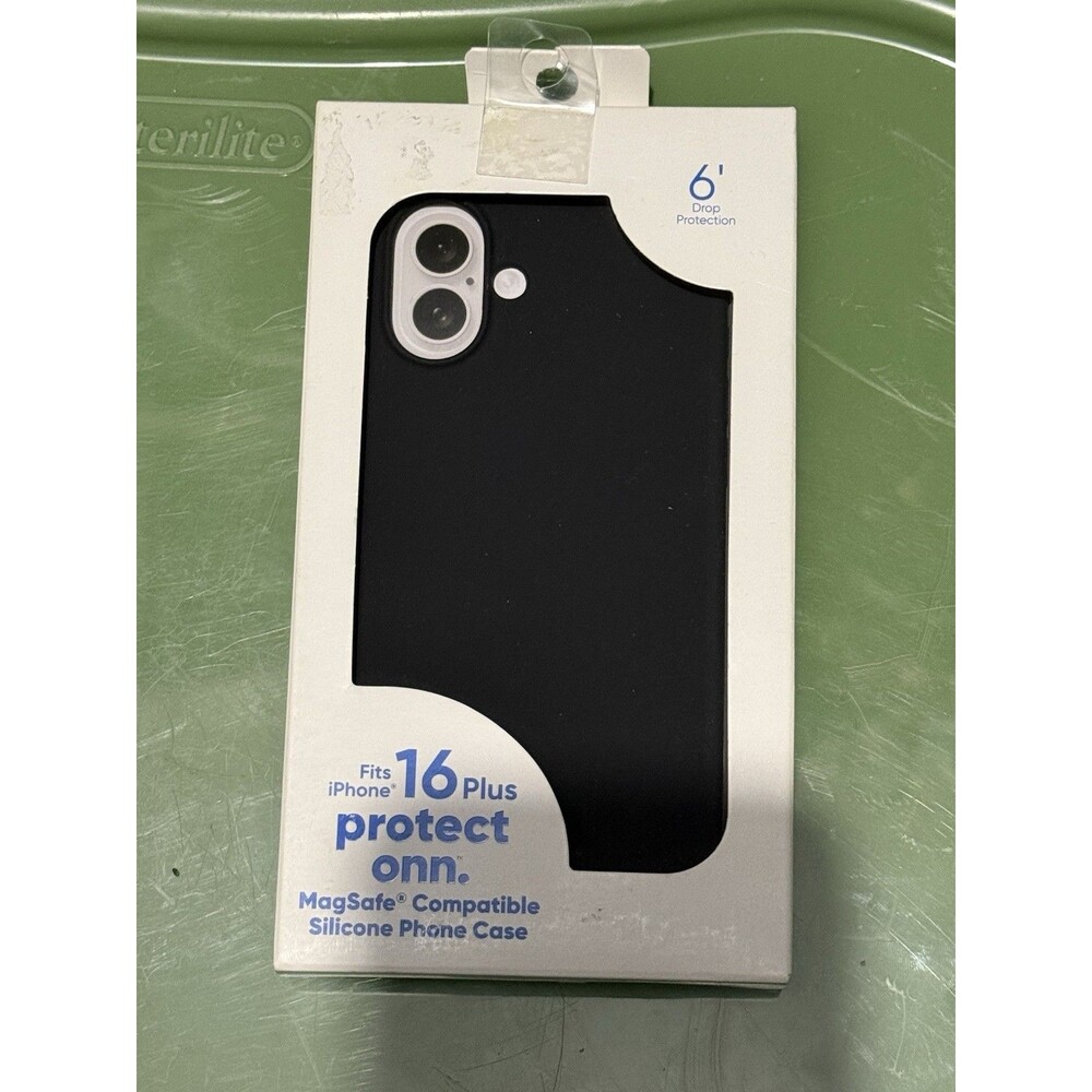 onn. MagSafe compatible black silicone back case for iPhone 16 Plus drop protect